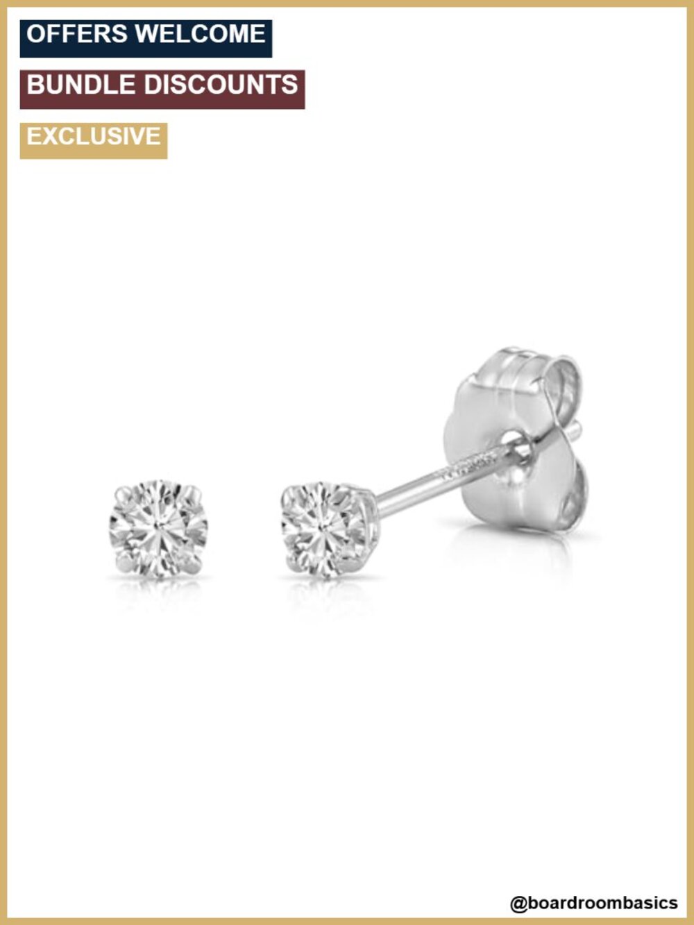 14k White Gold Solitaire Round Cubic Zirconia Stud Earrings with Pushbacks